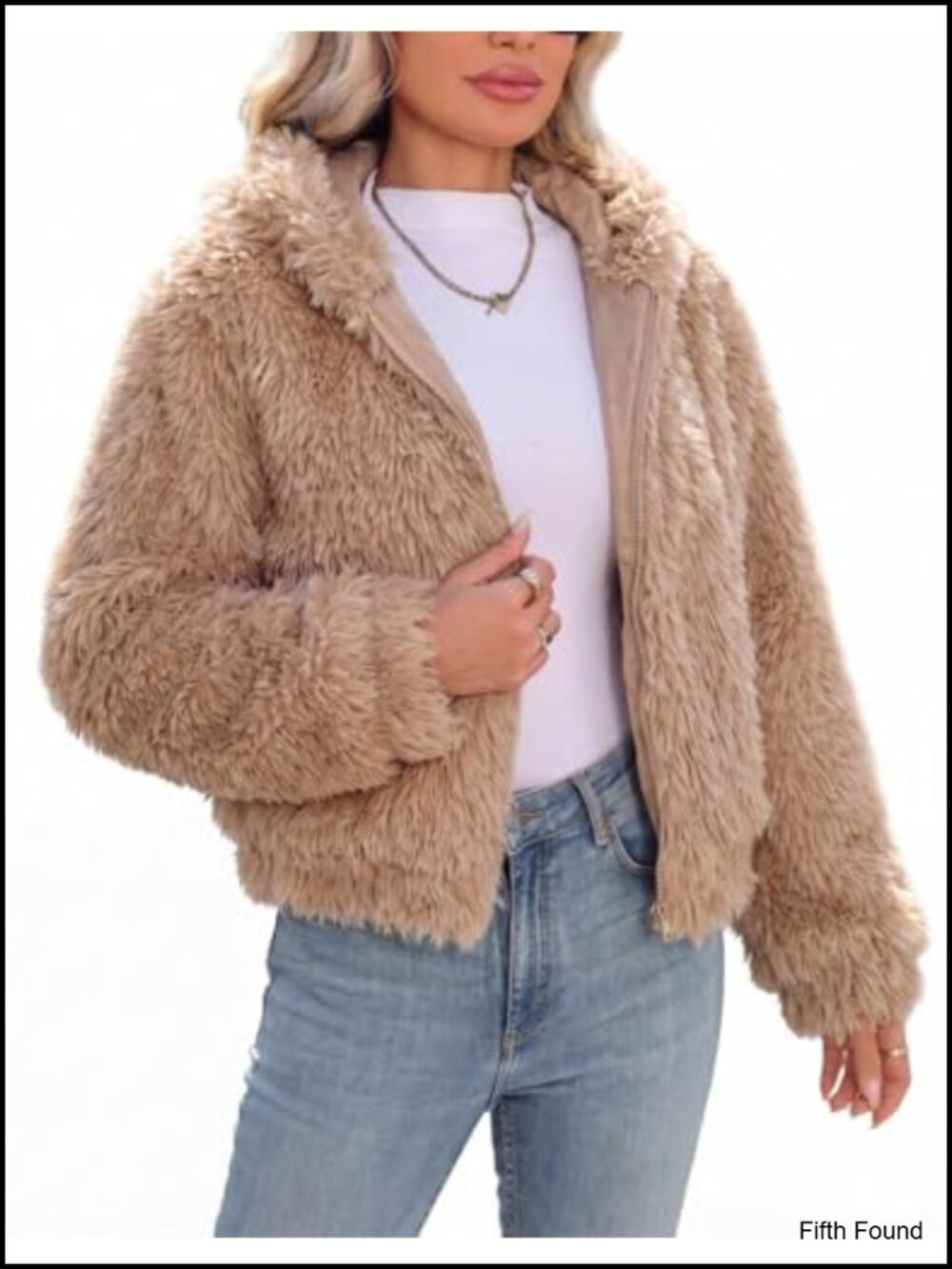 Women's Faux Fur Cropped Coat Full Zip Fleece Jacket with Hood